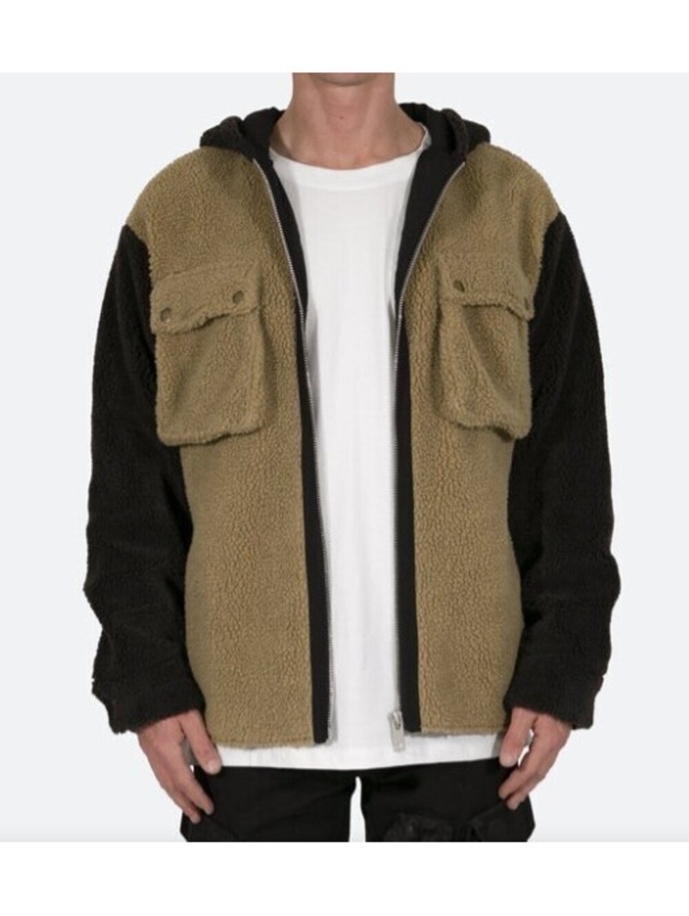 MNML Two Tone Sherpa Zip Up Hoodie Brown Men's Size Small